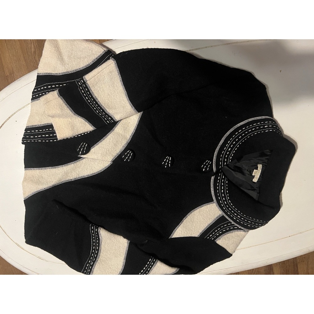 Vintage Carson Black Ivory Wool Blend Sweater Jacket Cardigan Women Medium Boho